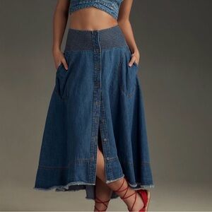 Anthropologie 1X Pilcro Sunbaked Denim Midi Skirt NWOT